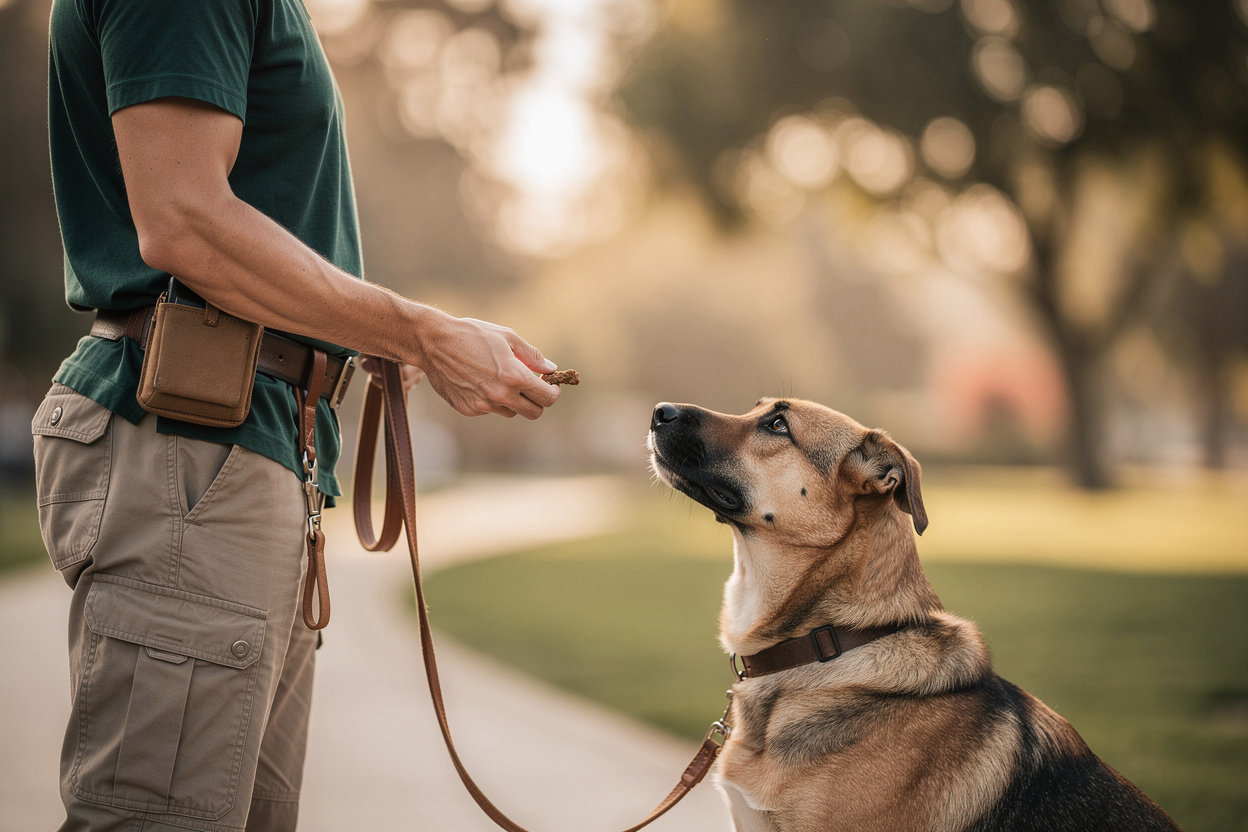 Stark K9 dog trainer working with dog in positive reinforcement training moment
