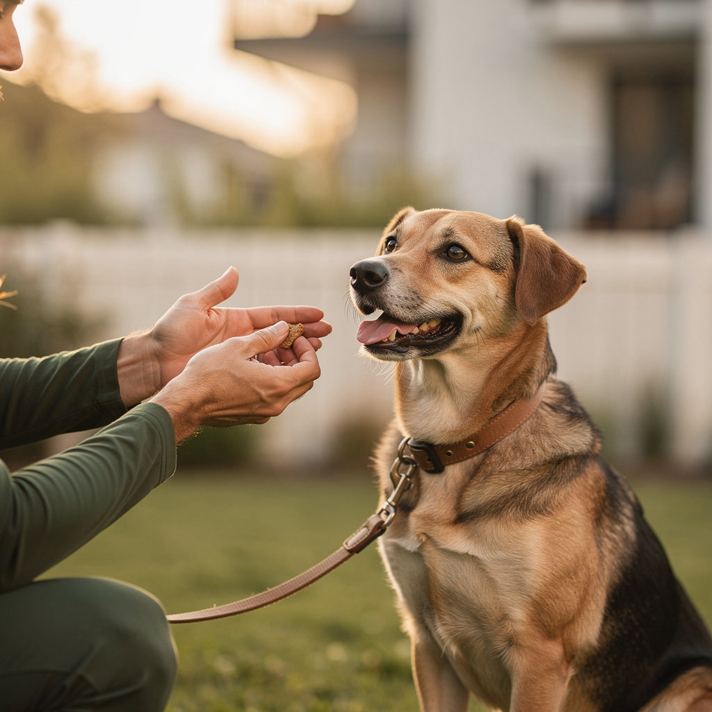 Stark K9 dog trainer using balanced training methods during training session